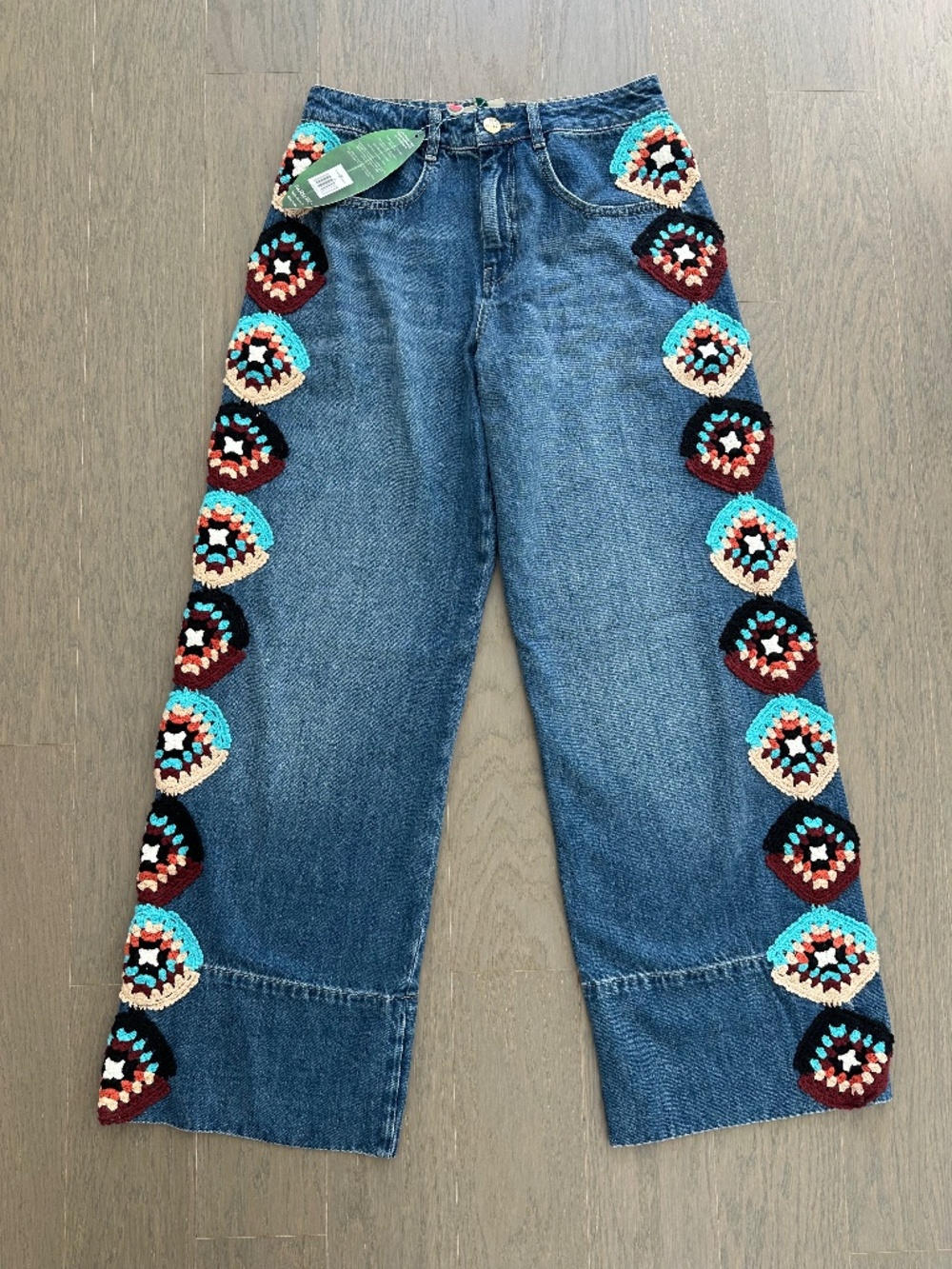 Farm Rio Colorful Stripes Crochet Denim Pants Jeans - Size 29 - With tags